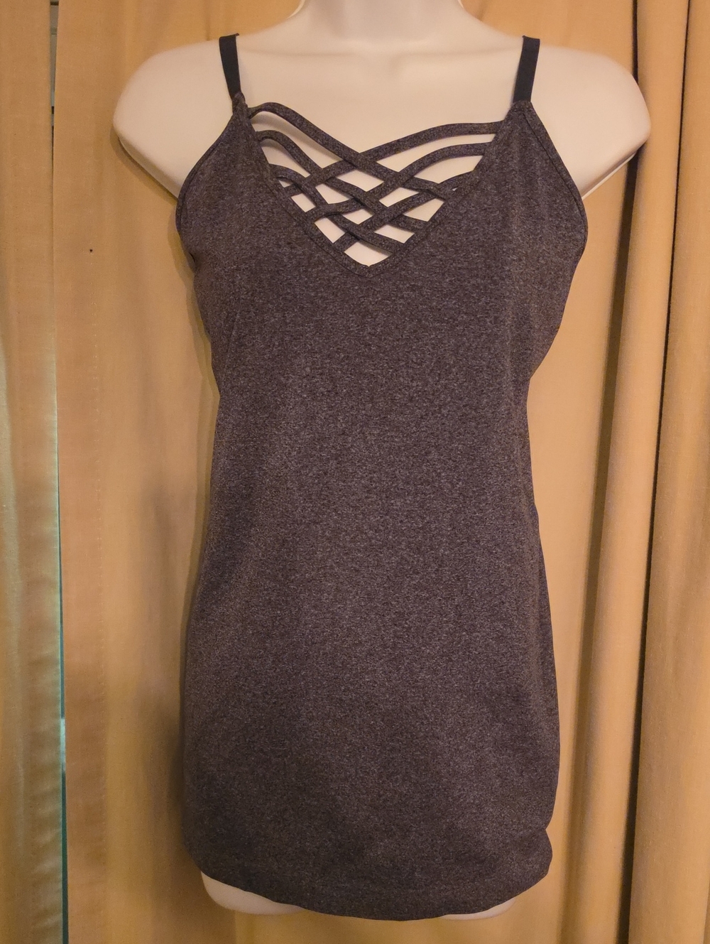 Zenana Outfitters Charcoal Strappy Lattice V-Neck Cami